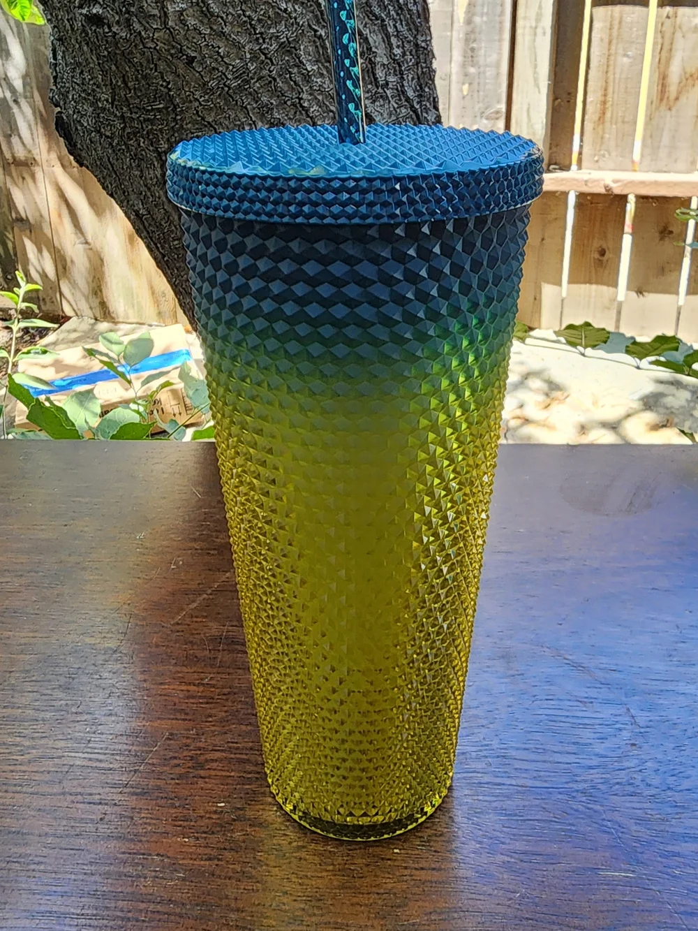 STARBUCKS Fall 2023 Gradient Lemon Yellow Blue Studded Venti Tumbler 24oz